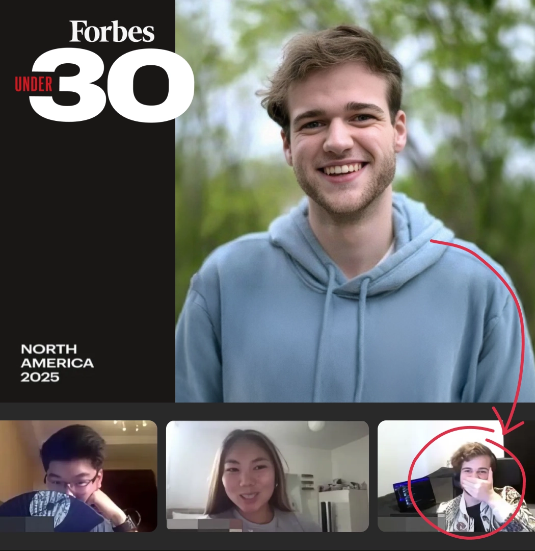 Forbes 30 Under 30 mentor smiling on a Leangap video call with students