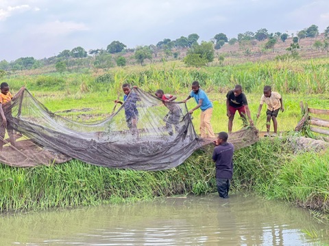 Kids fishing at the ponds