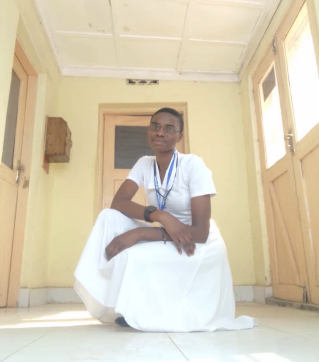Valeriana wearing her pharmacy technician uniform
