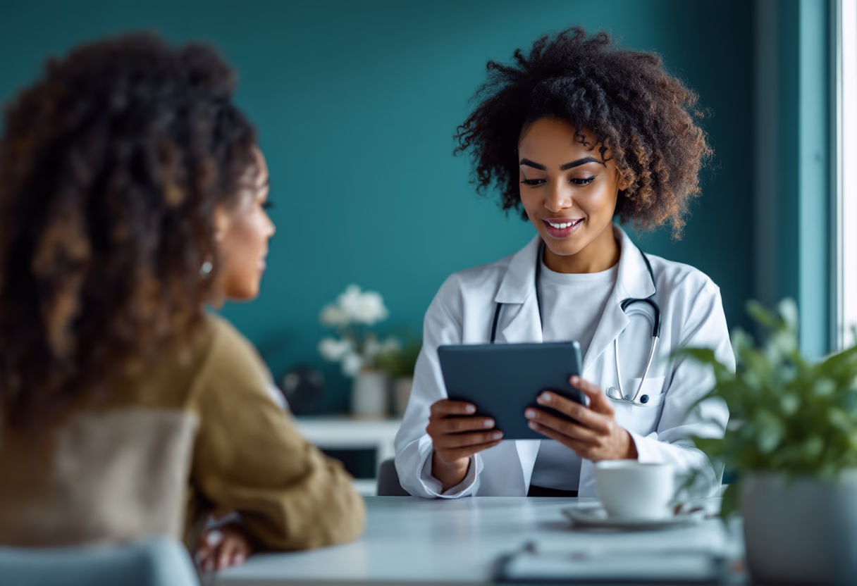image of pharmacist explaining medication to a customer