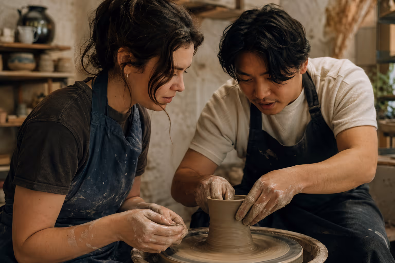 Hands working together on a traditional craft