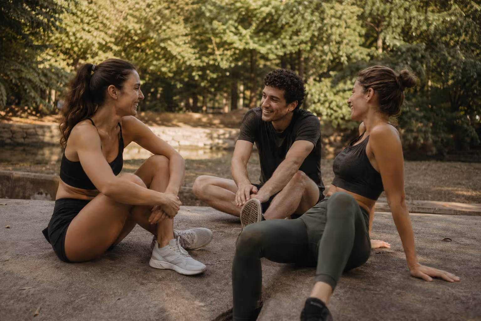 Two people exercising together in a local neighbourhood