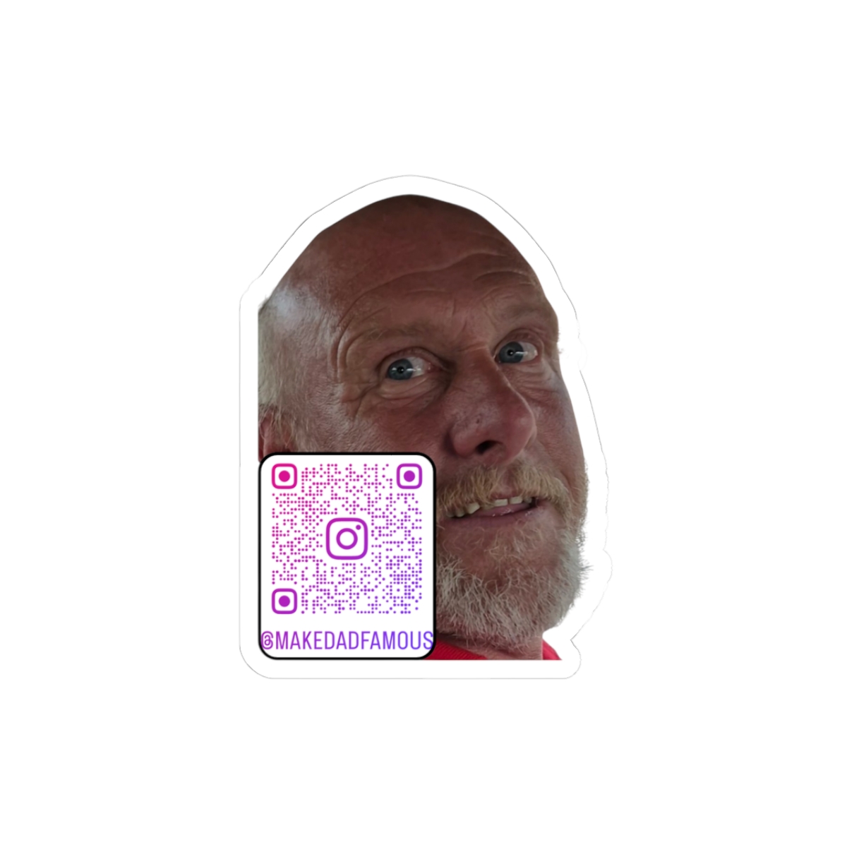 Make Dad Famous QR Code Kiss-Cut Sticker — Dad's face with Instagram QR code
