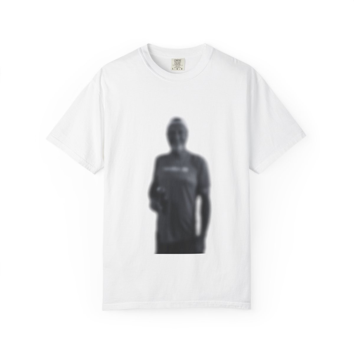 Make Dad Famous T-Shirt — white with blurred Dad silhouette