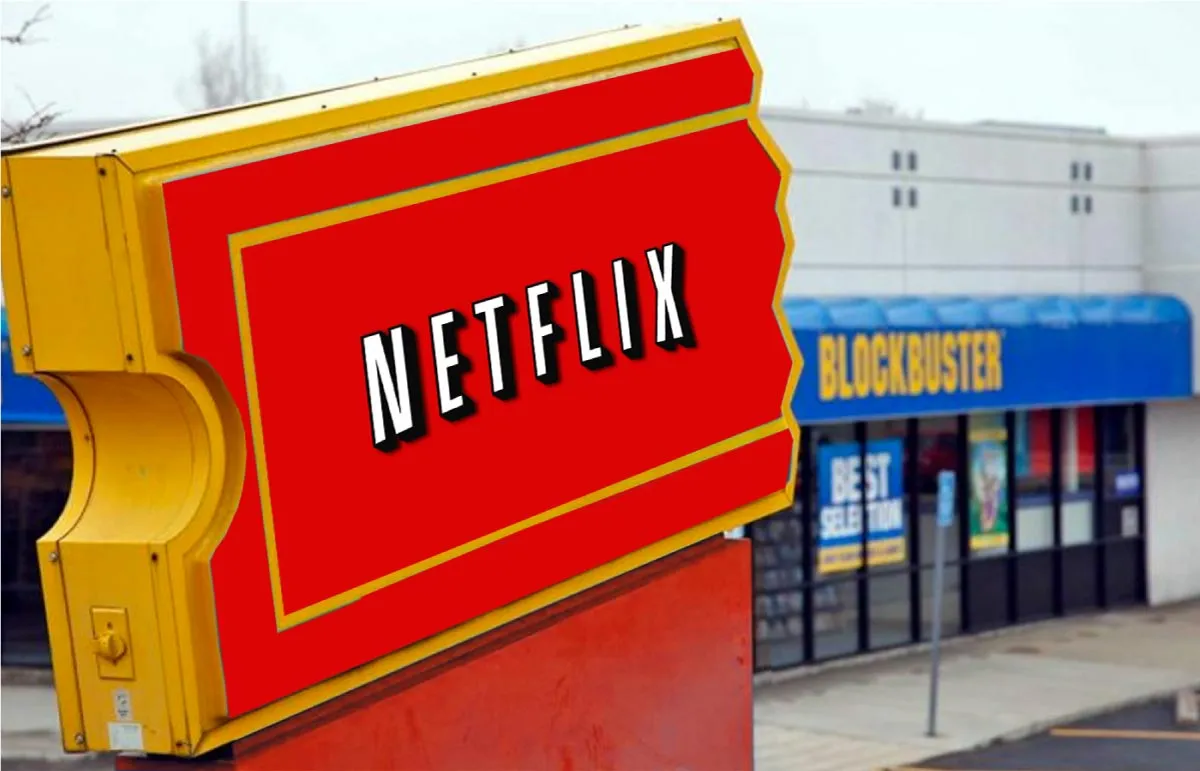 Netflix ad in front of a Blockbuster’s store.