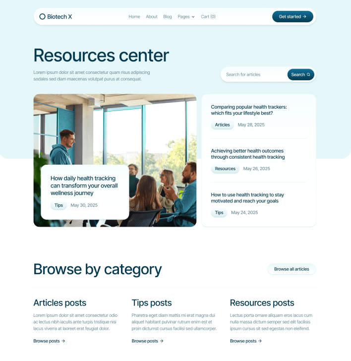 Biotech X - Blog V2 Main Page - Health Tech Webflow Template
