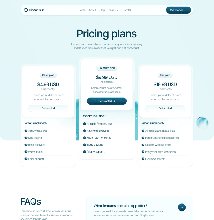 Biotech X - Pricing Main Page - Health Tech Webflow Template
