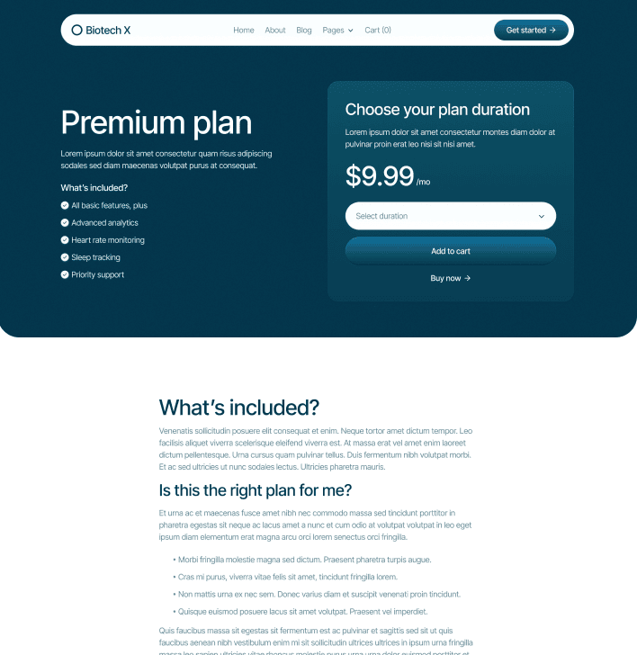 Biotech X - Pricing Single Main Page - Health Tech Webflow Template
