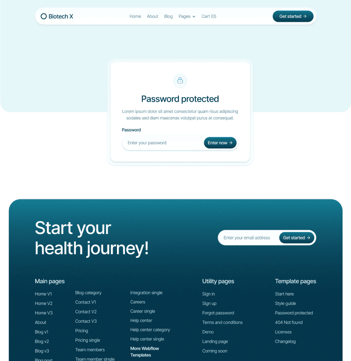 Biotech X - Password Protected Utility Page - Health Tech Webflow Template
