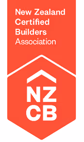 Badge of New Zealand Certified Builders Association with NZCB initials and roof icon in white text on red.