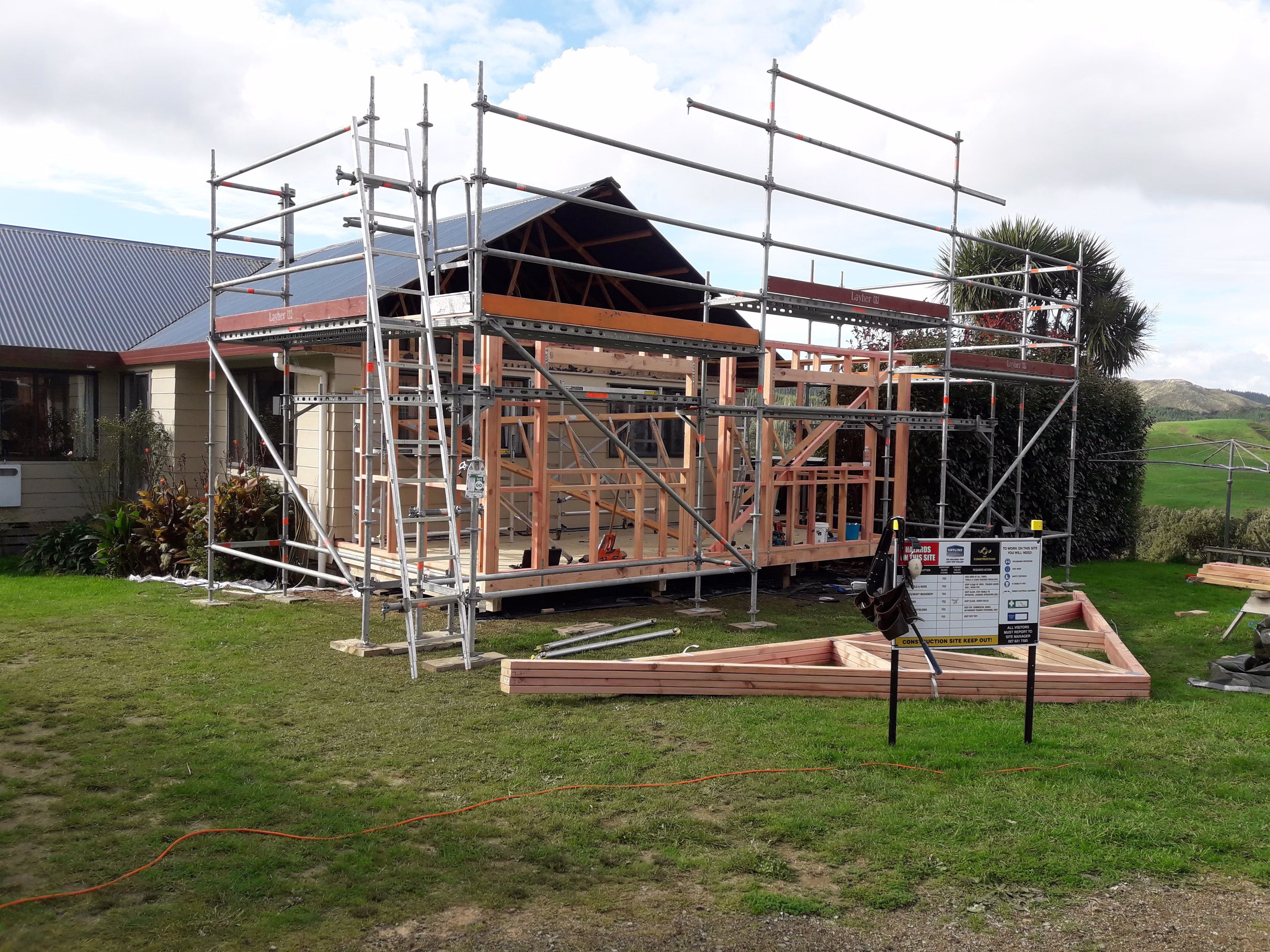 Home extension framing in progress on an Eastern Bay home