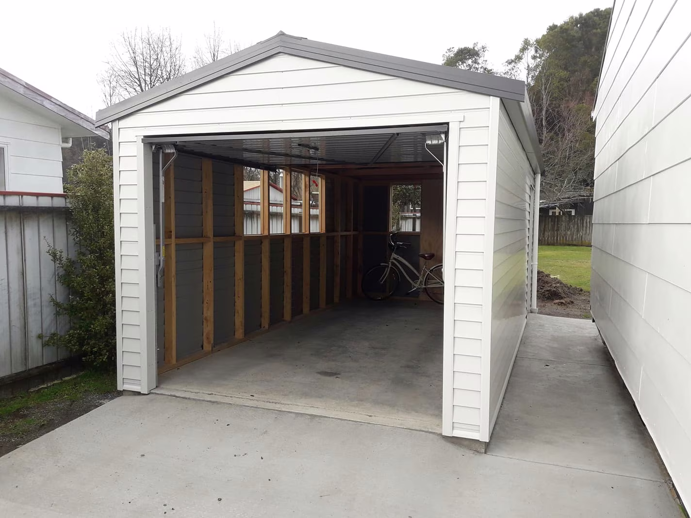 Interior framing of a Bay Construction garage