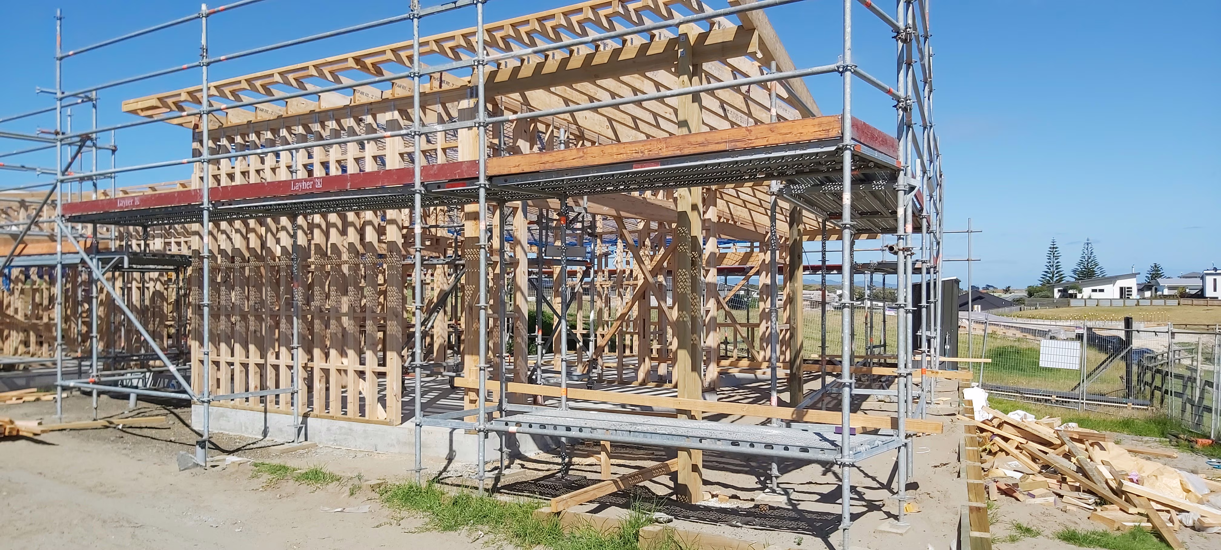 Framing and scaffolding on a Bay Construction new build in Whakatāne