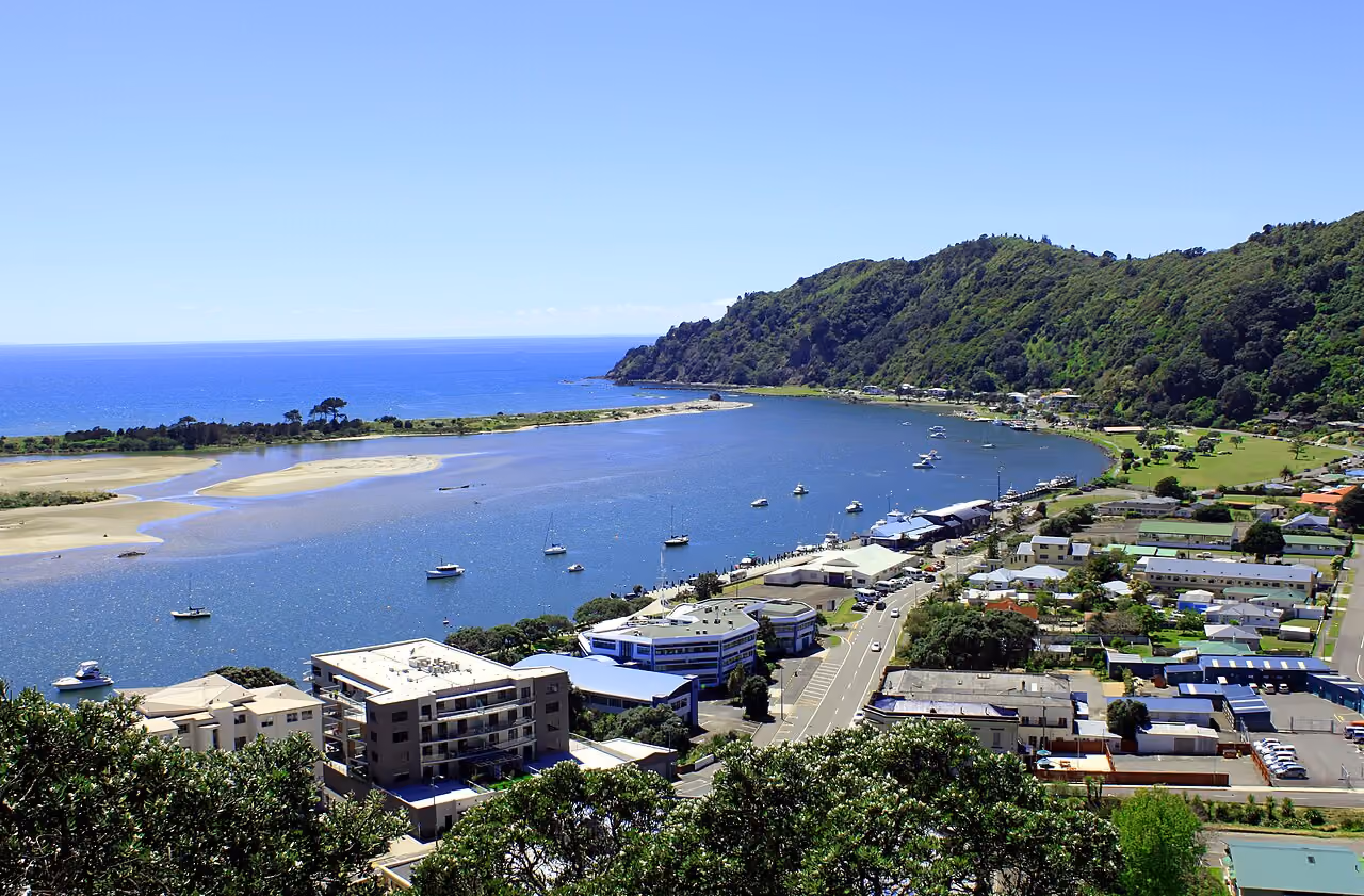 Whakatāne town centre and coastline where Bay Construction is based, serving Eastern Bay of Plenty homeowners