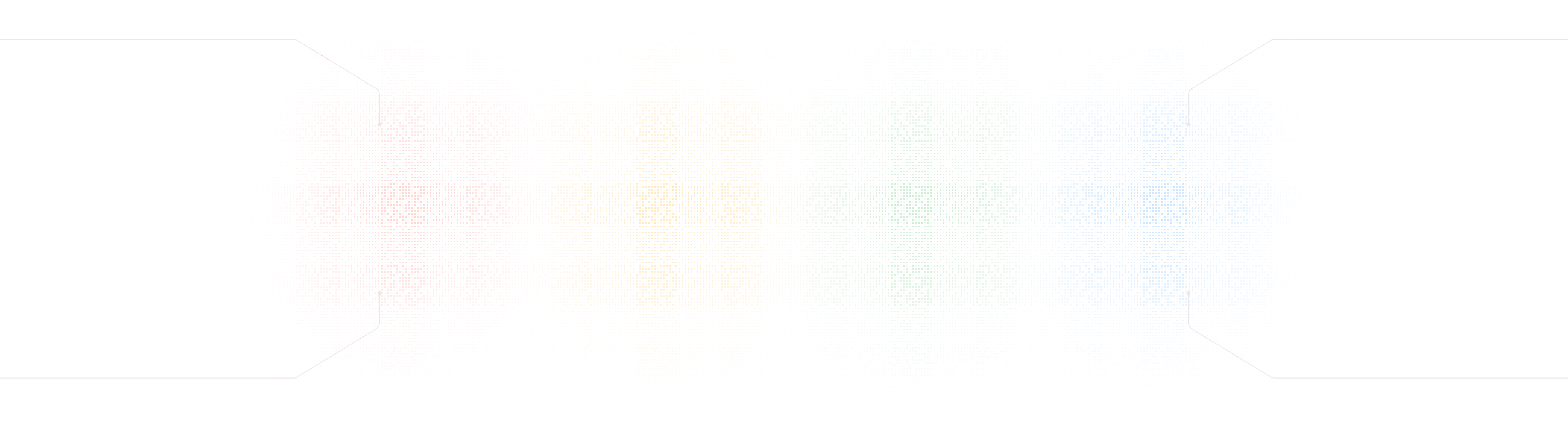 Digital abstract pixelated pattern with four overlapping circular areas in red, yellow, green, and blue on a black background.
