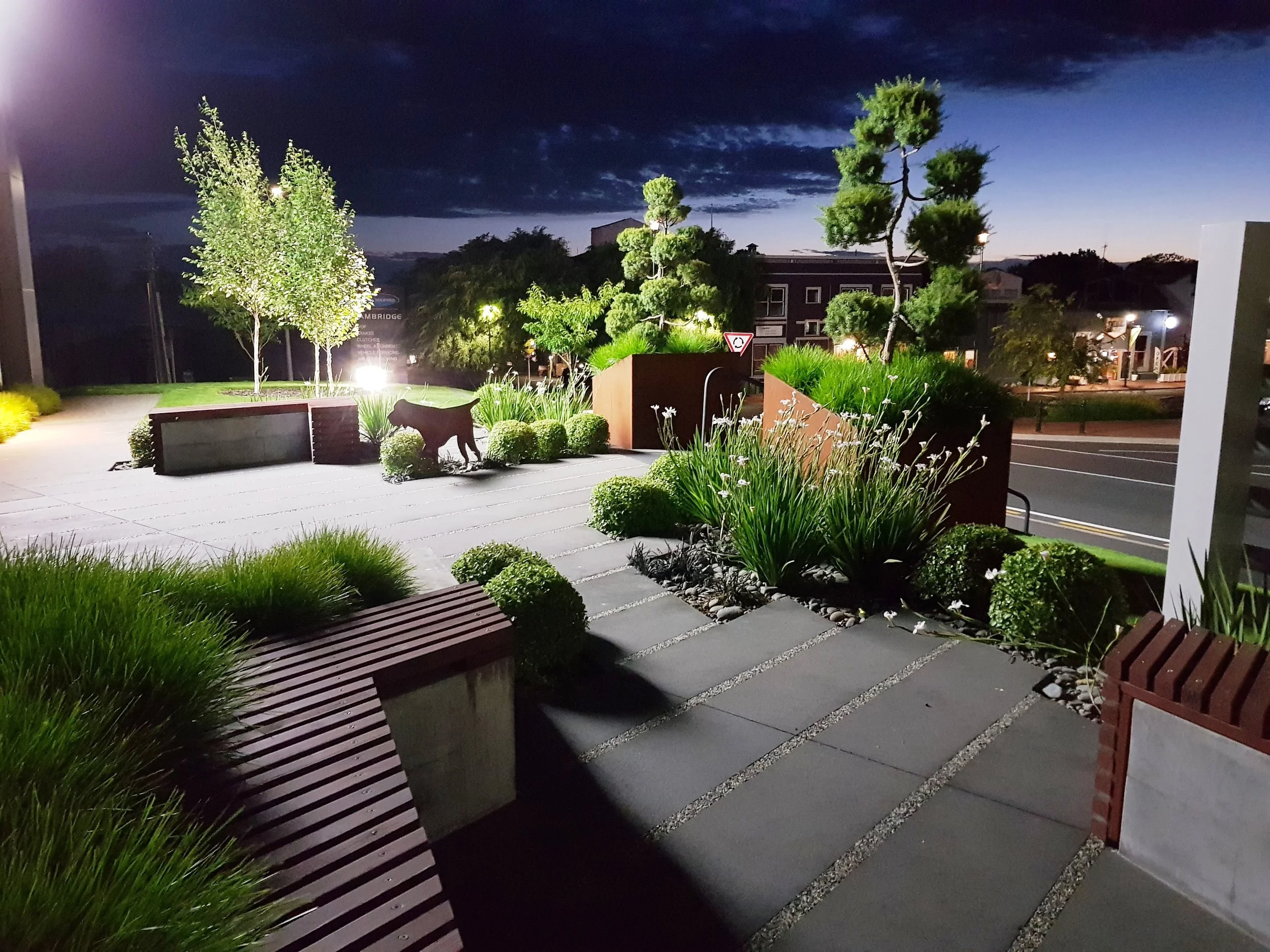 Commercial landscape design Cambridge veterinary clinic Waikato