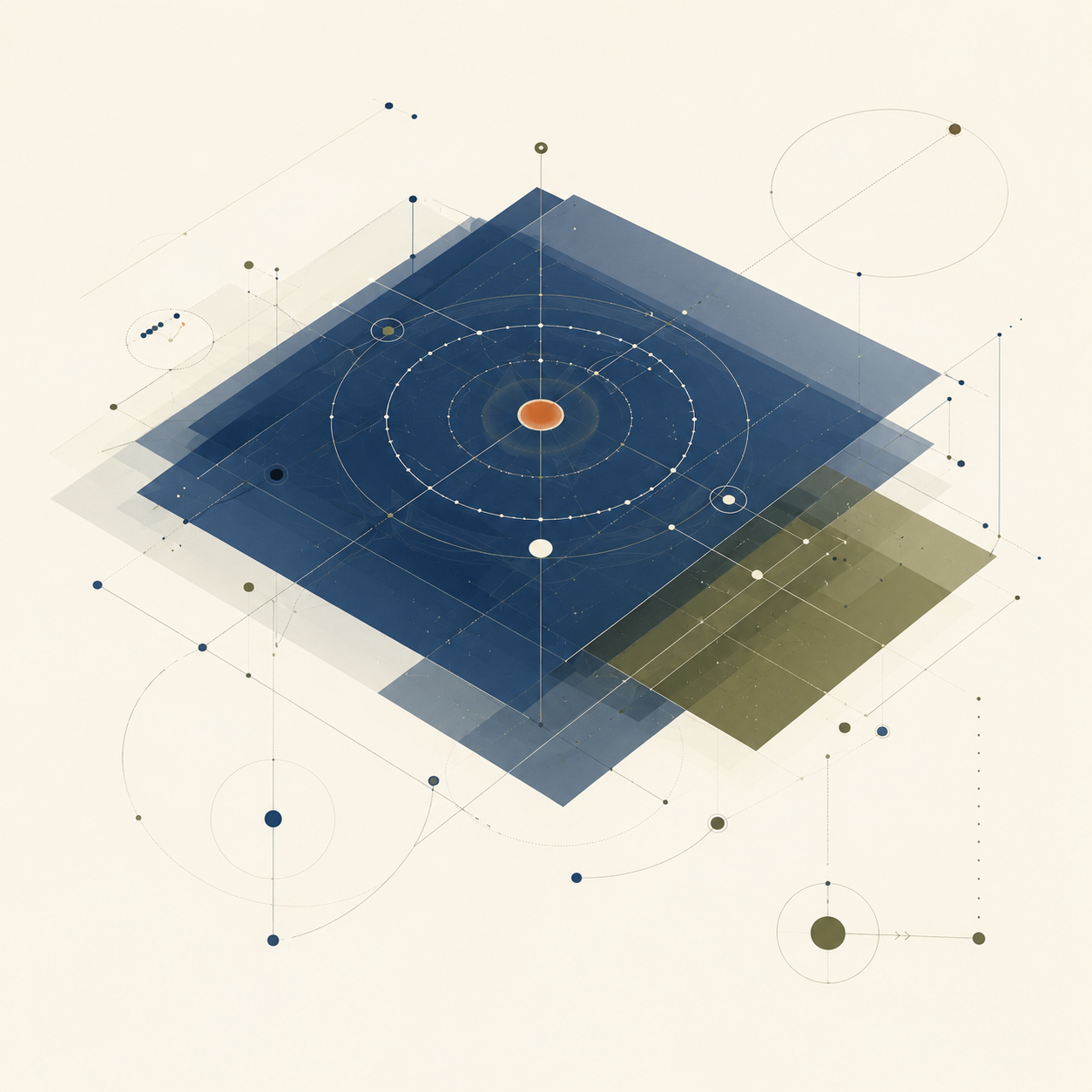 Parallaxis regulatory and claims acronyms reference — abstract geometric visual in navy and cream
