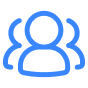 Icon of three blue outlined user silhouettes representing a group of people.