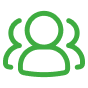 Green icon depicting three people with one person in front and two behind.
