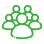 Icon of three green outlined people with one in front and two behind.
