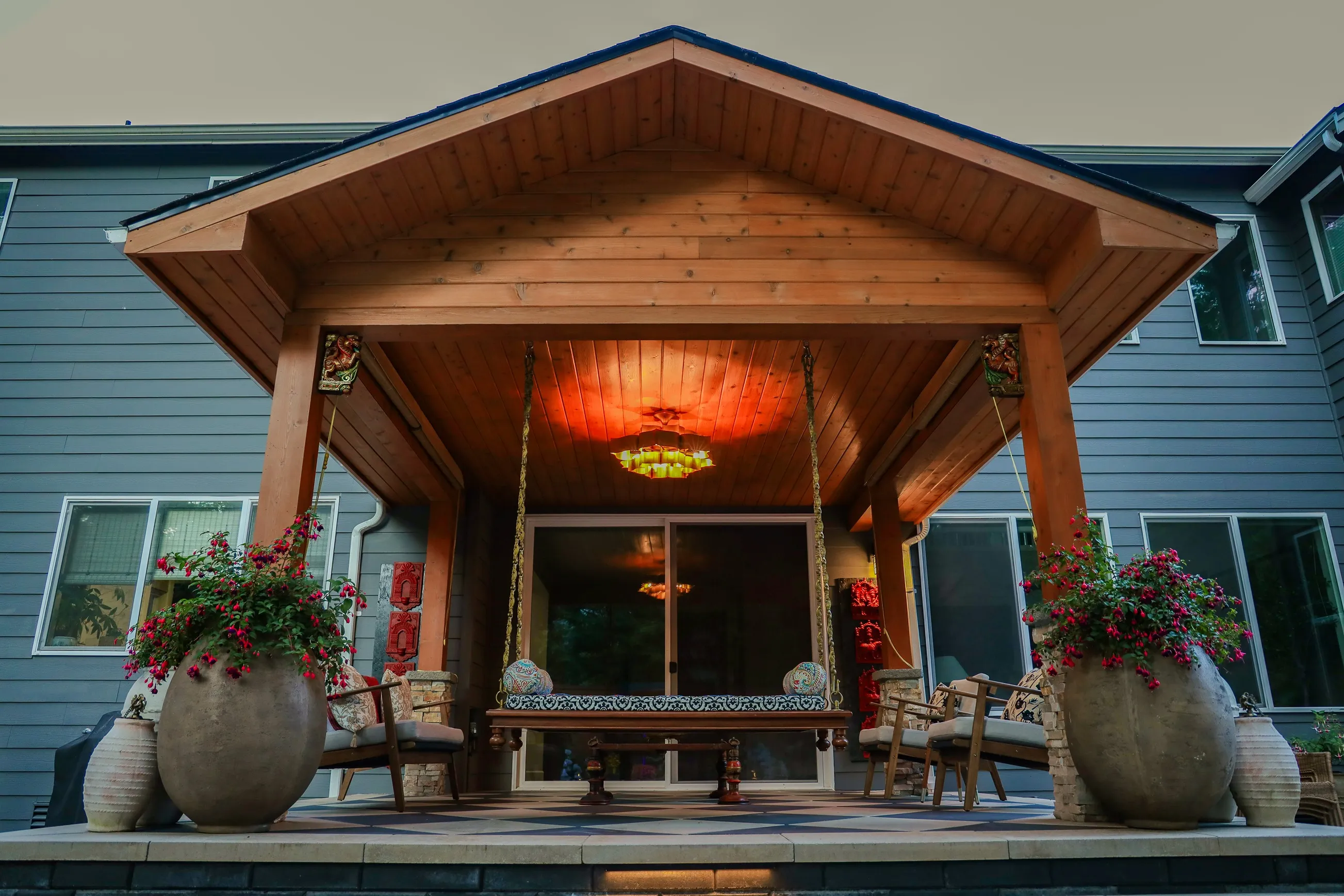 Backyard remodel project with wooden patio in Seattle