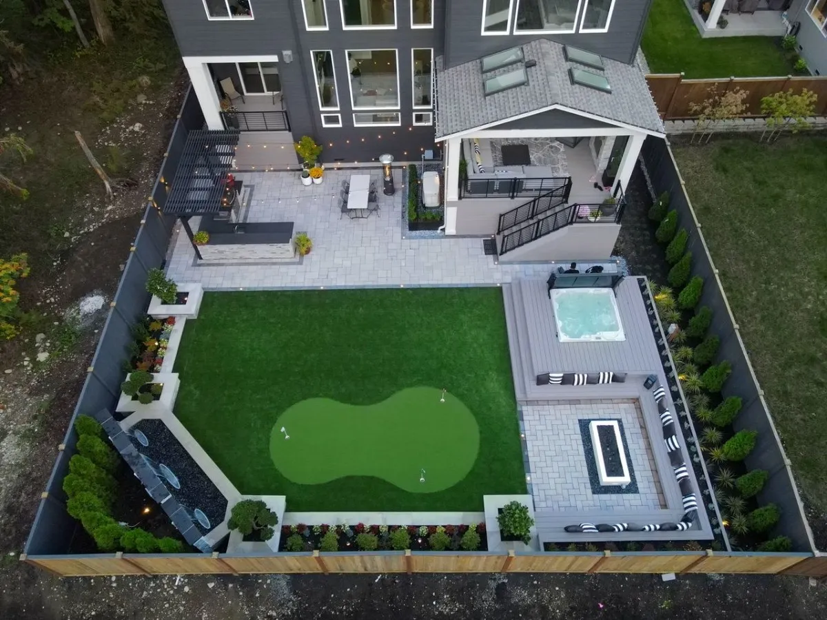 A complete estate project with mini golf course, fire pit, and hot tub