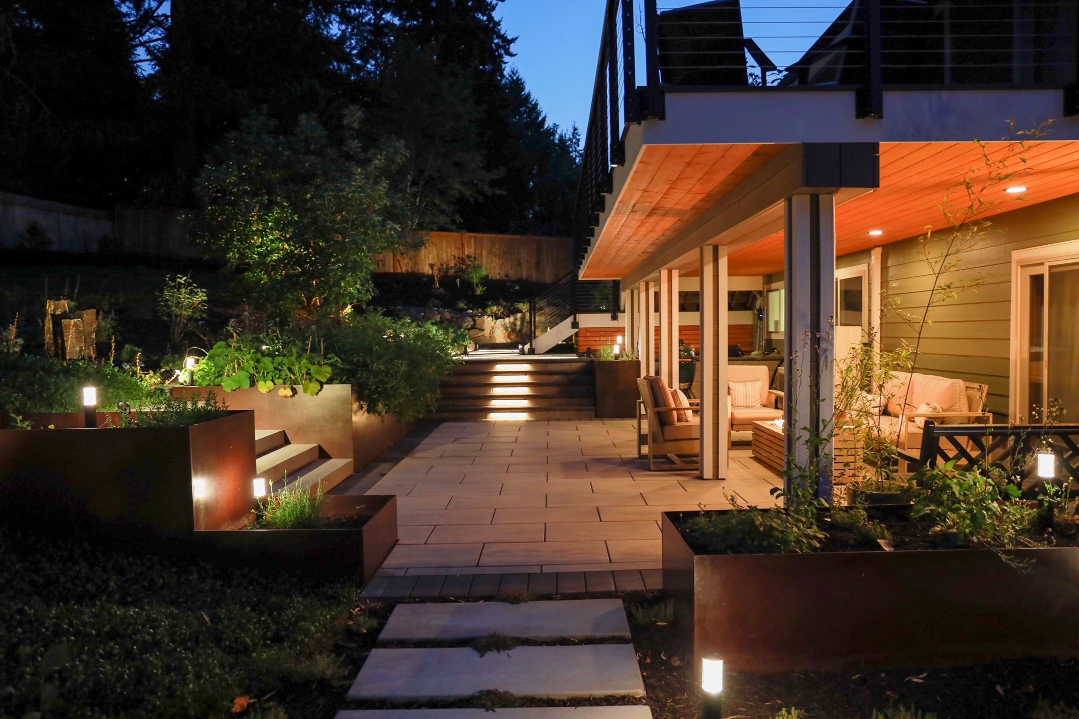 Backyard transformation in Bellevue with patio and hardscaping installed