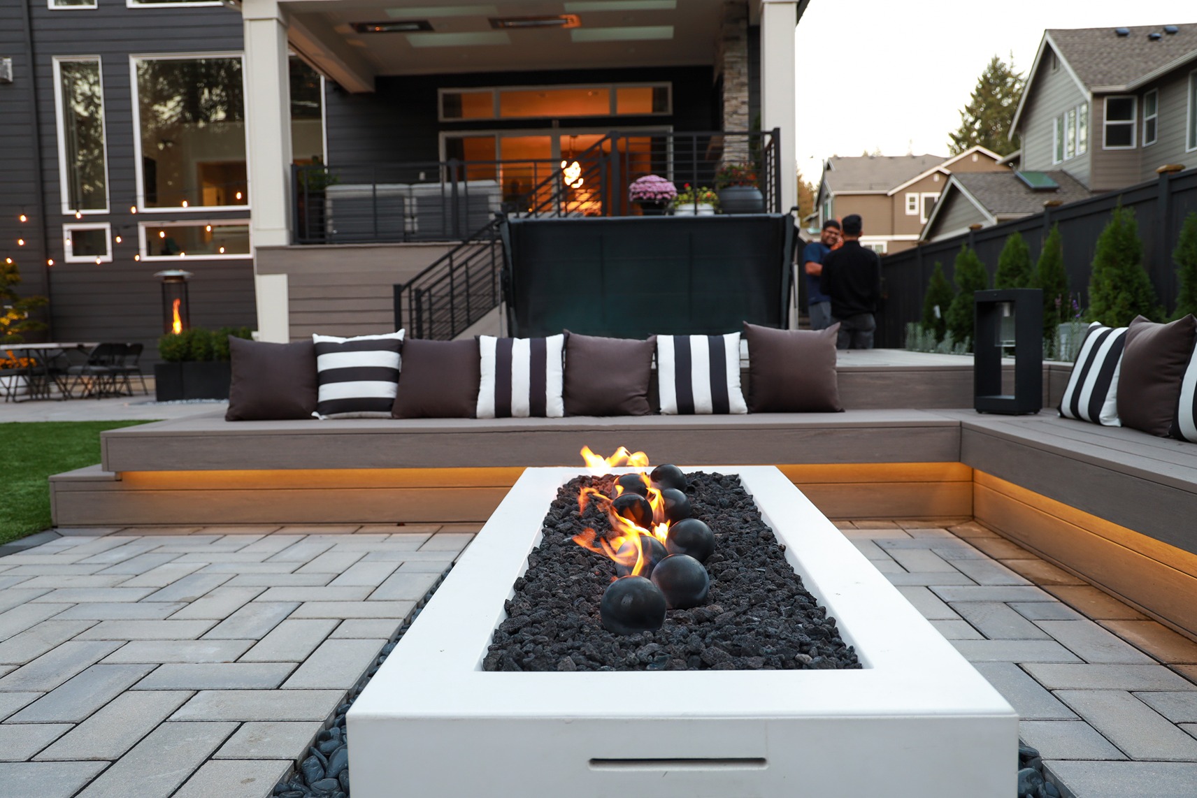 Fire pit in an outdoor patio remodeled ni Bellevue