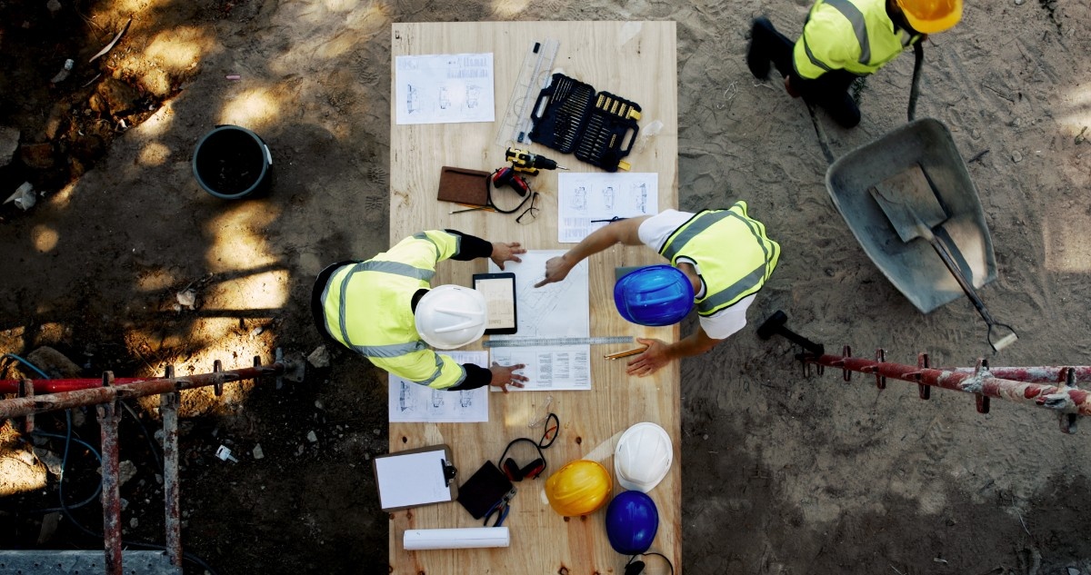 Outdoor living design build company team on a Seattle construction site