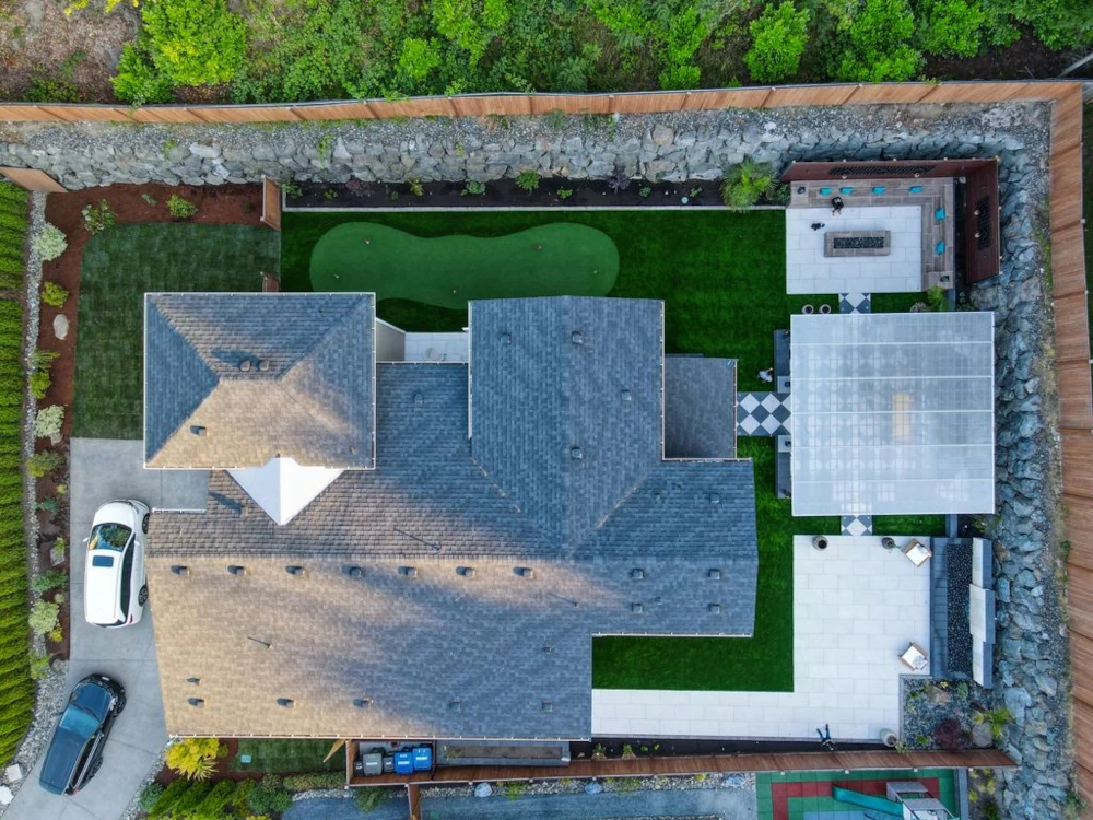 After custom landscape design completed in Woodinville WA backyard