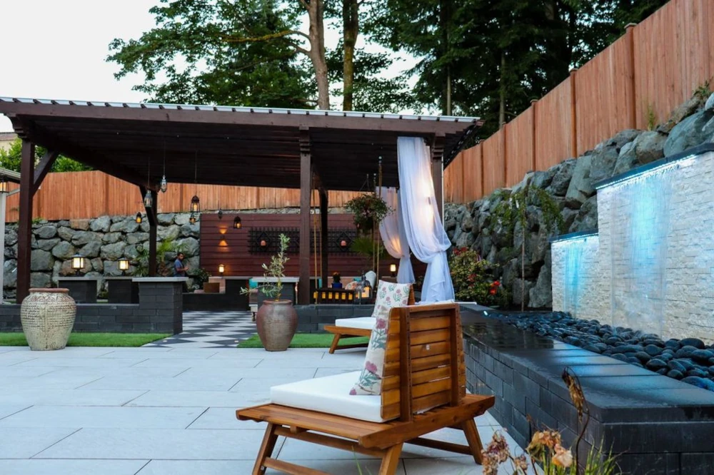 After completed luxury landscape transformation in Woodinville WA home