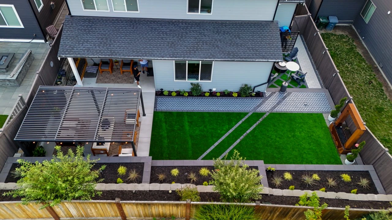 After custom landscape design completed in Sammamish WA backyard by Angkorscape