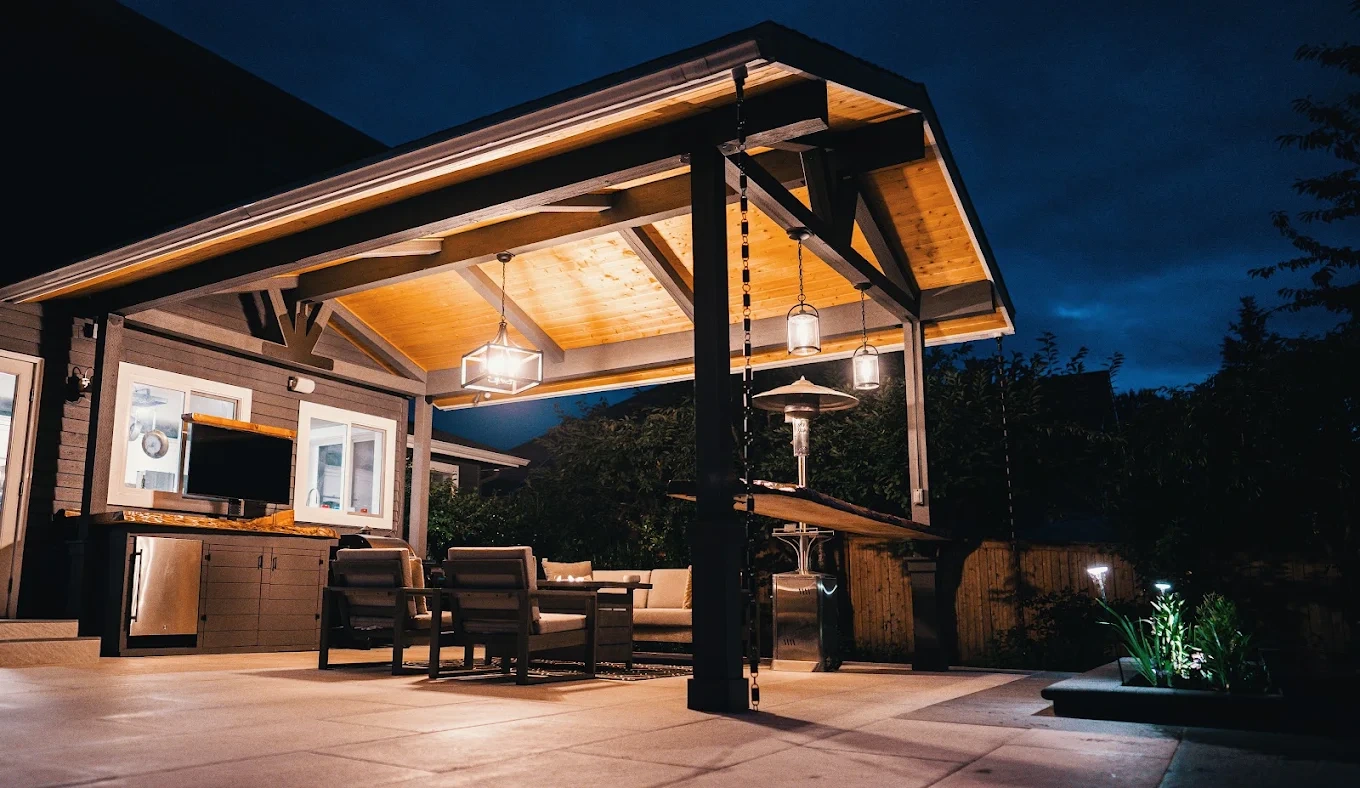 Design-build landscape construction team working on Redmond WA backyard project