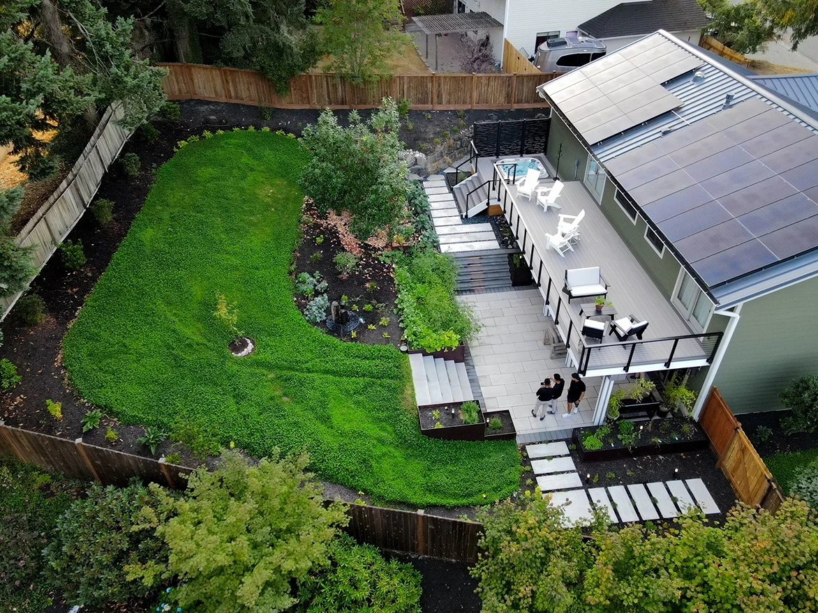 Redmond neighborhood hillside property along the Sammamish River Valley edge showing typical grade challenges requiring yard grading and drainage solutions