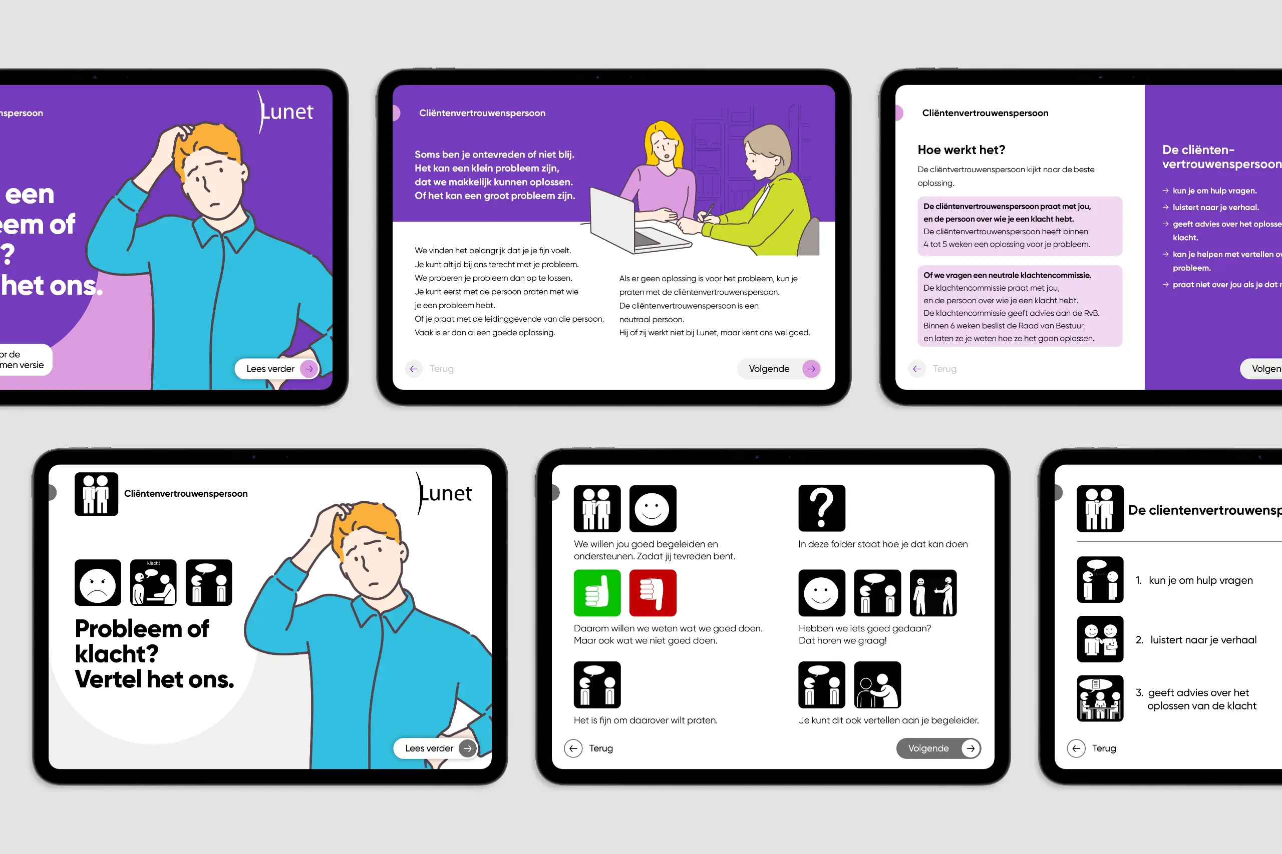 digitale folder voor de cliëntcommunicatie op tablet in huisstijl van Lunet door Coolbrand