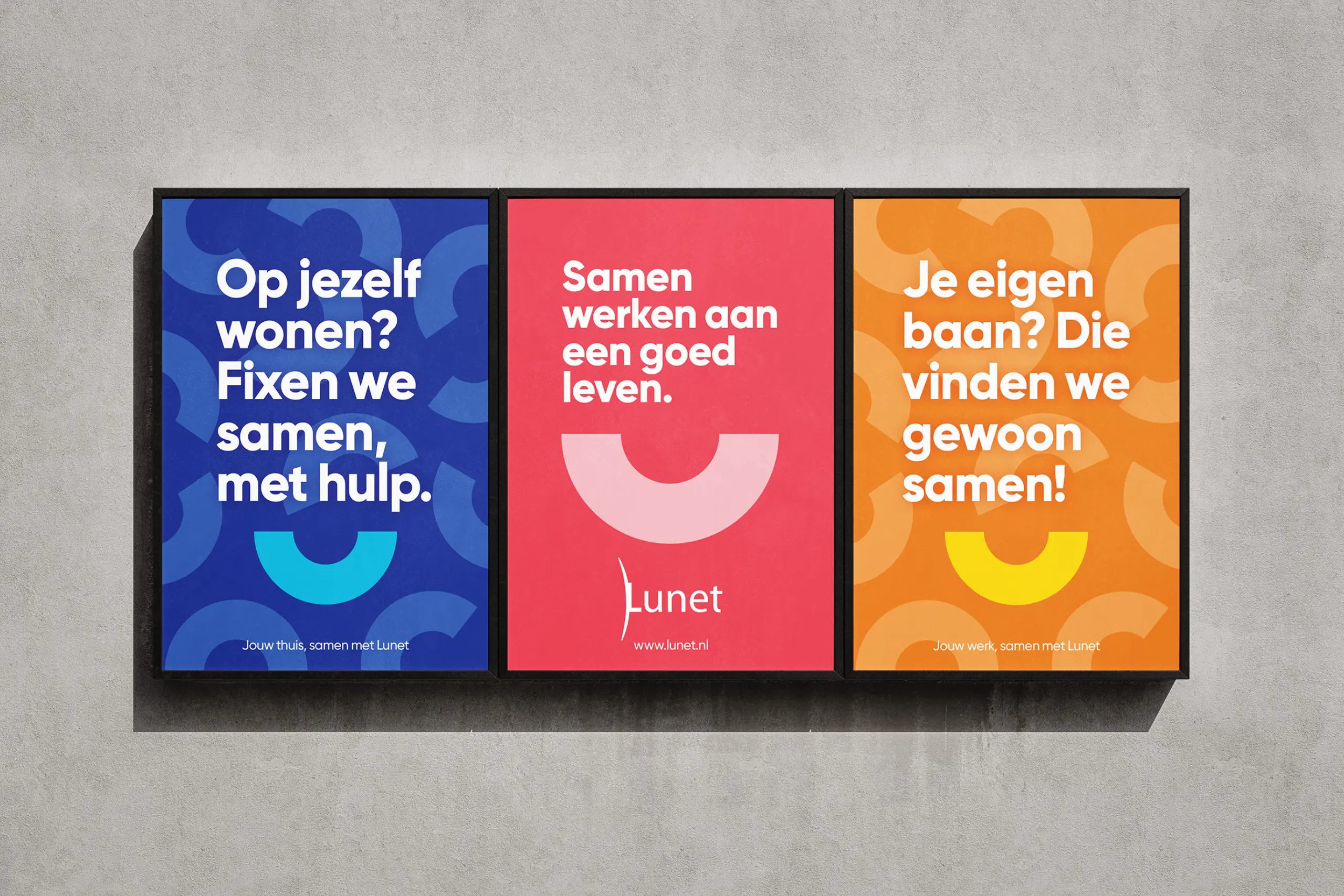 posters in huisstijl van Lunet voor campagne door Coolbrand