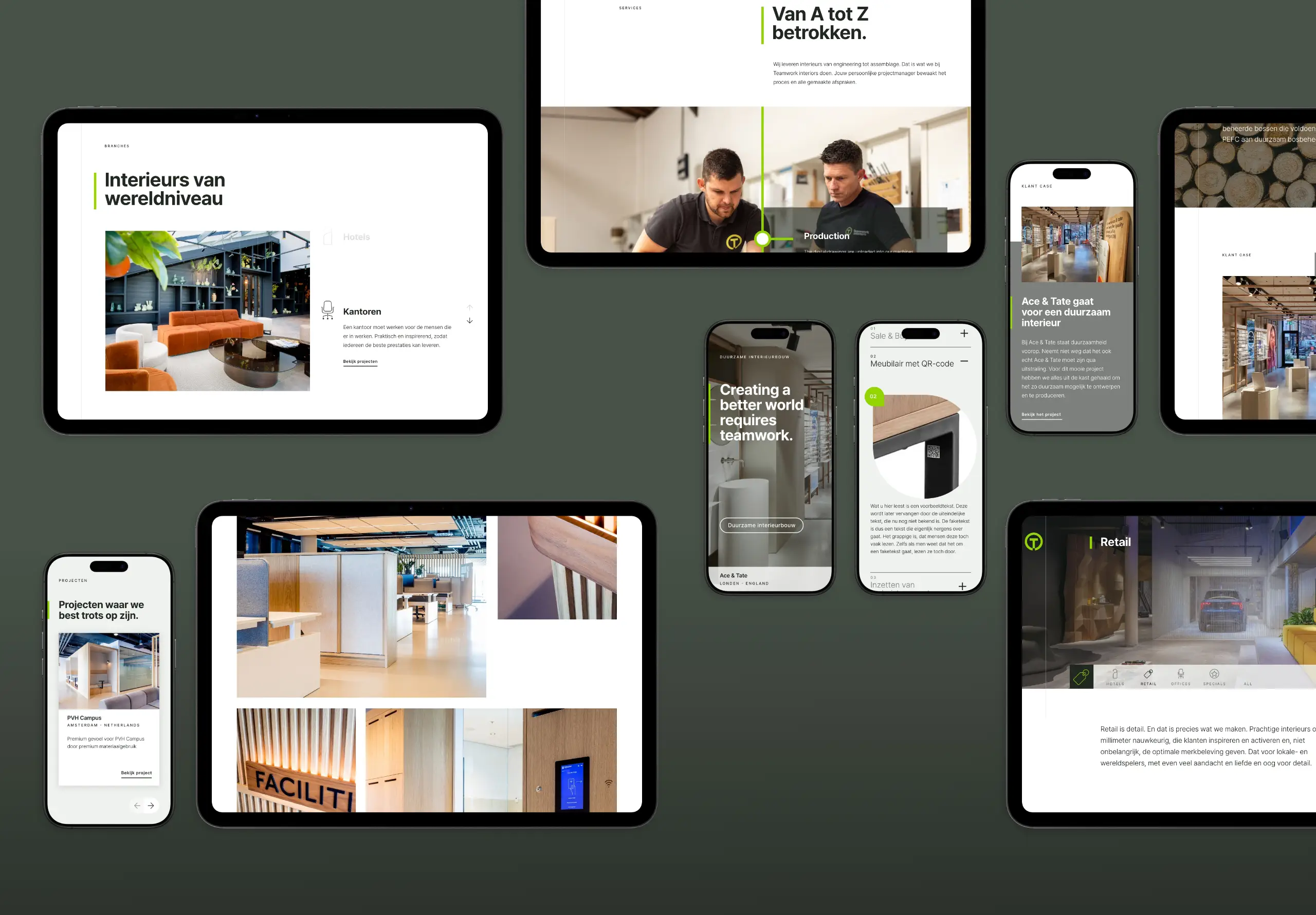website van Teamwork interiors op een tablet en mobiele telefoon door Coolbrand