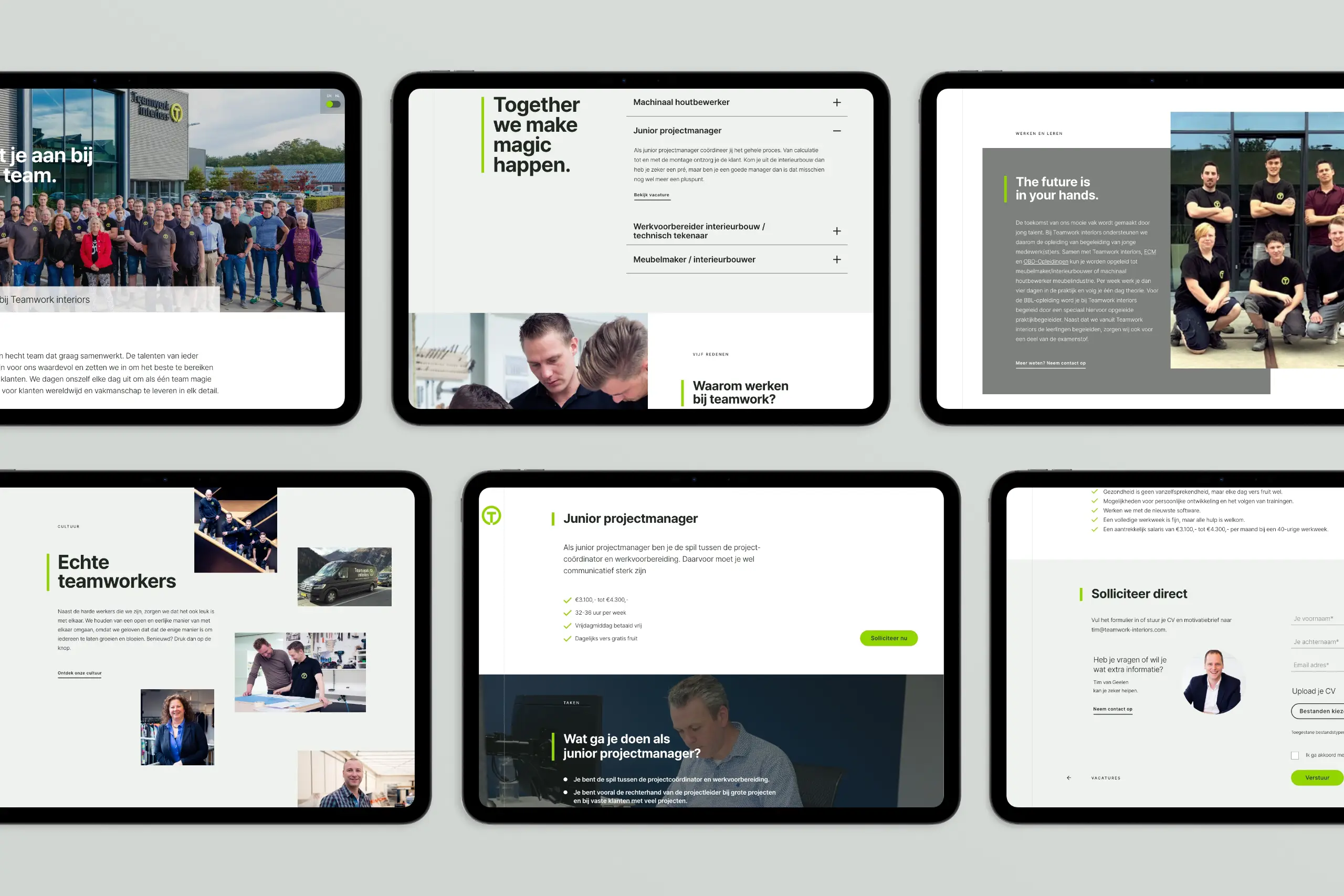 werkenbij website van Teamwork interiors op een tablet door Coolbrand
