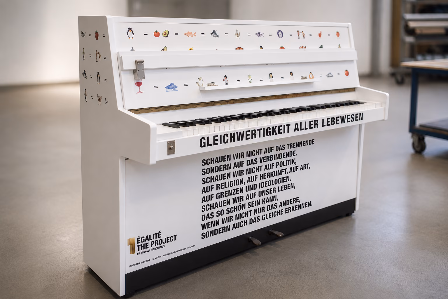 Fräsmaschine graviert das Logo 'r-color' auf eine blaue Metallplatte.