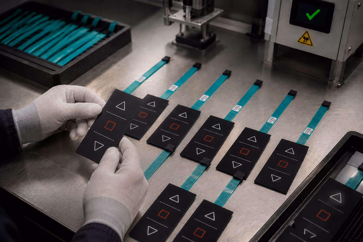 Blauer Papierhase mit Aufdruck steht vor einer Druckmaschine in einer Werkstatt