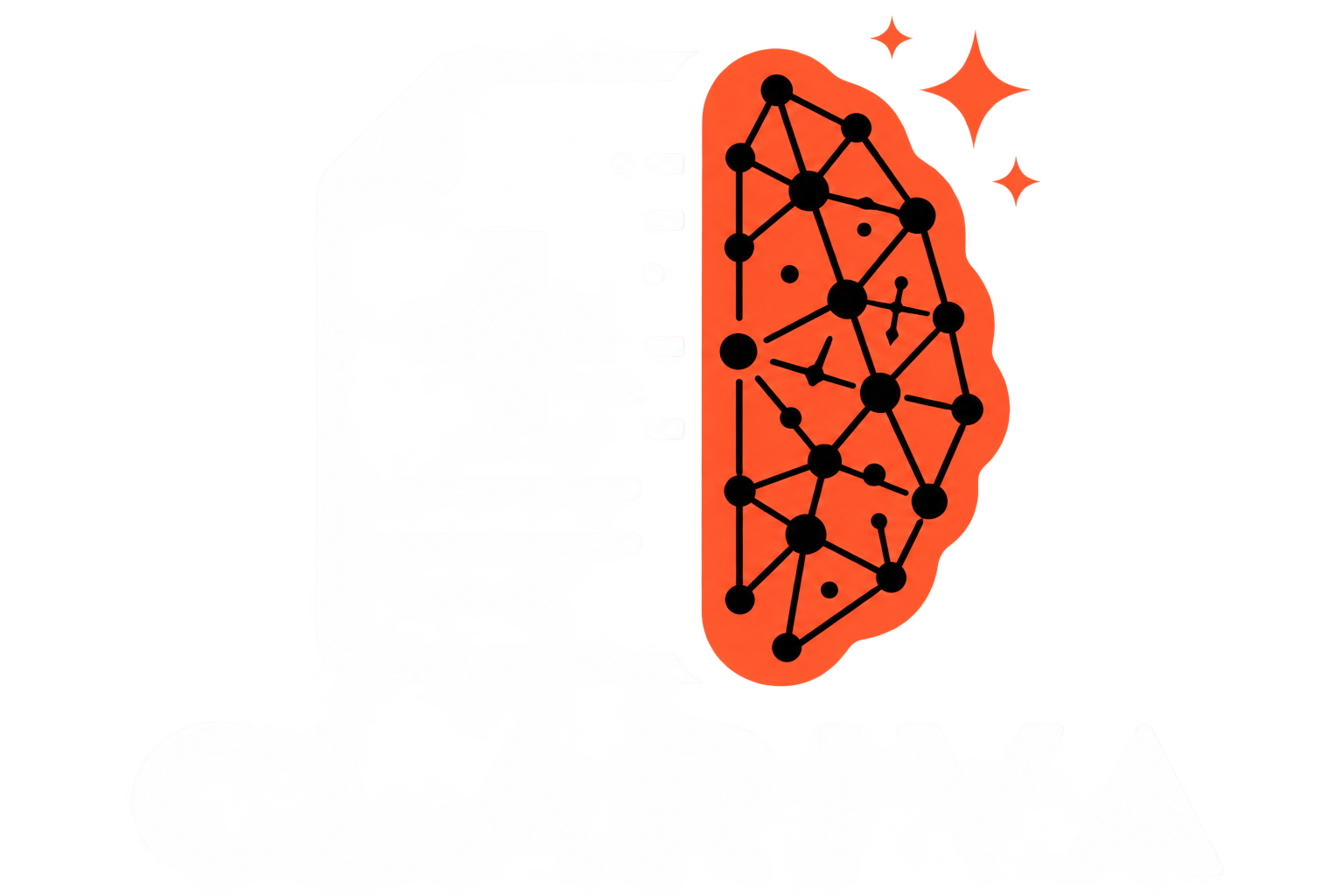 Clariva logo combining a medical document icon and a connected neural network brain graphic.