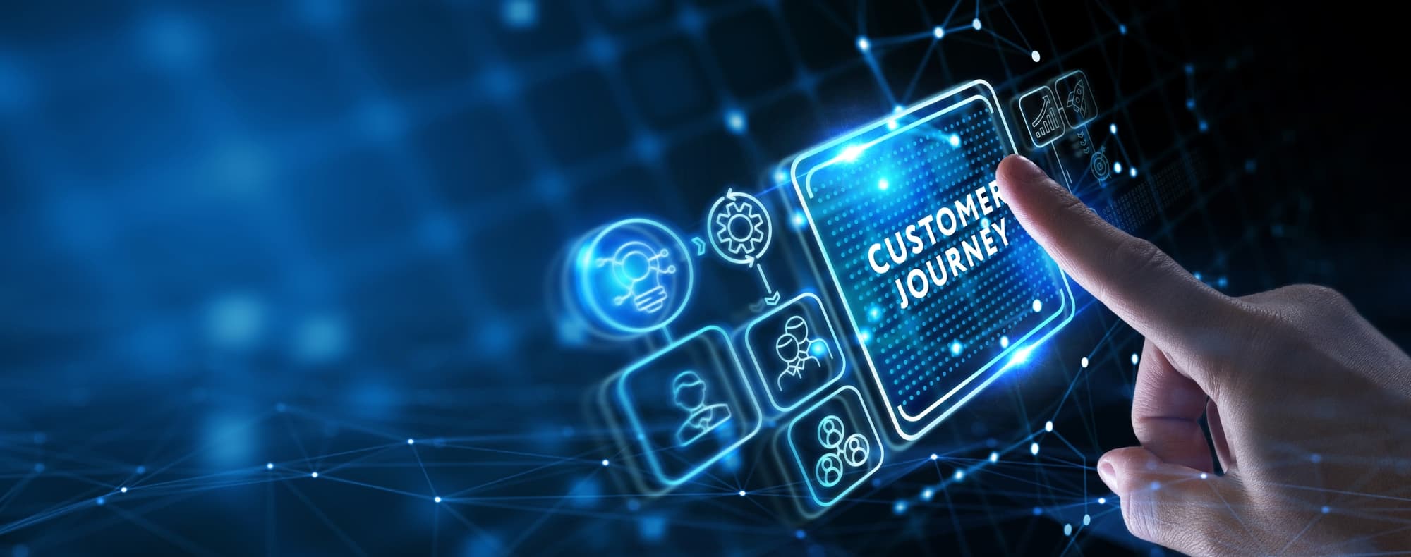 Inscription Customer journey on the virtual display. Business Technology Internet and network concept.