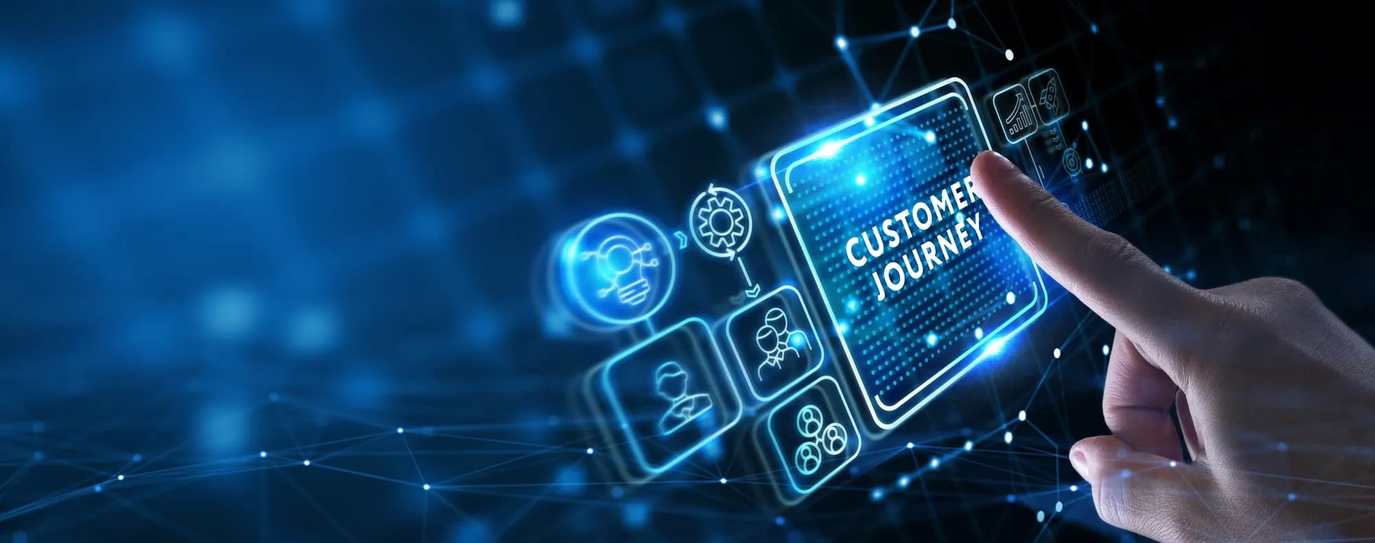 Inscription Customer journey on the virtual display. Business Technology Internet and network concept.