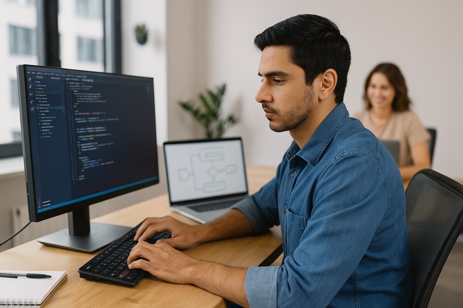 Illustration highlighting top AngularJS features like two-way data binding, MVC architecture, and dependency injection for web development.