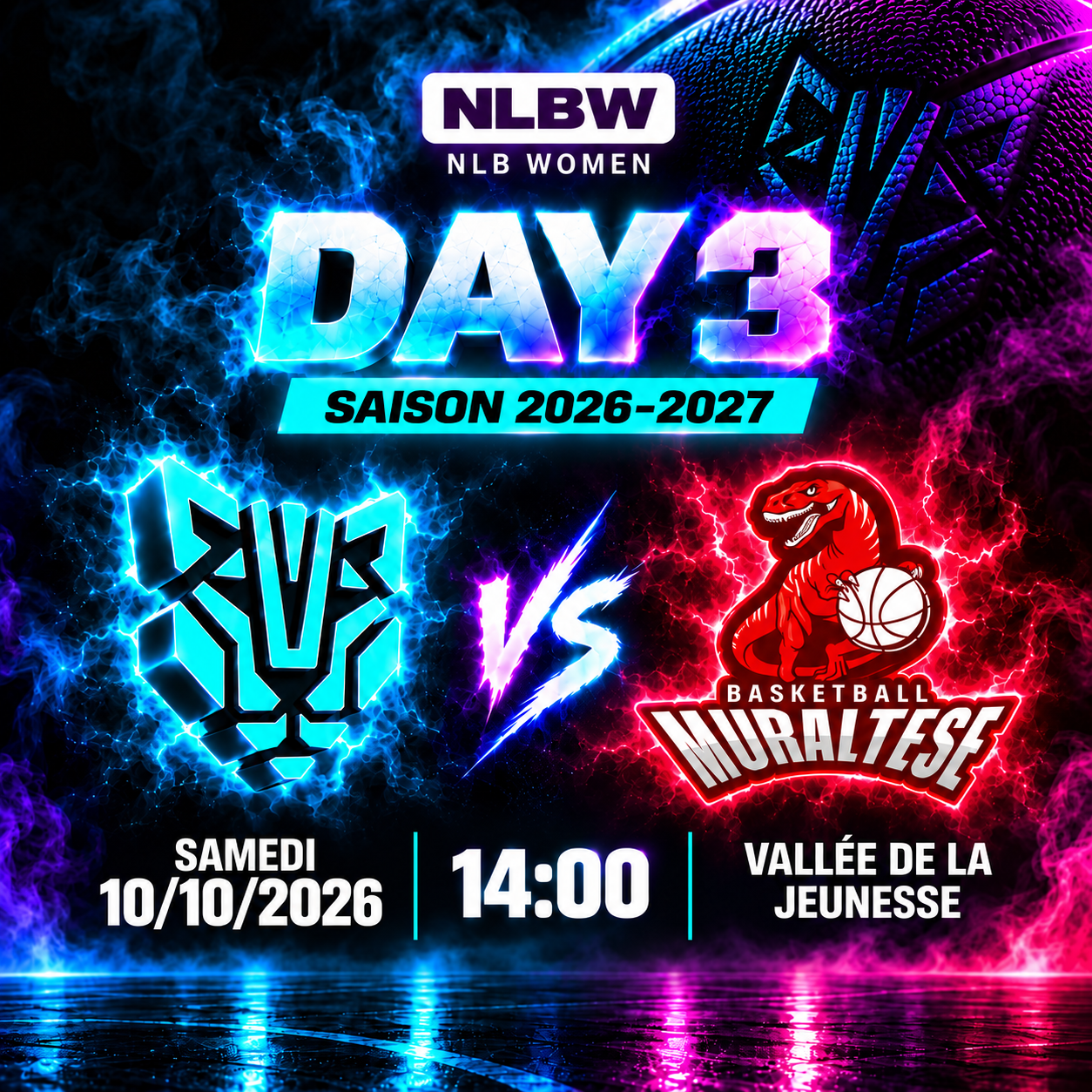 Affiche du match NLB Women contre SP Muraltese, samedi 10 octobre à 14h à la Vallée de la Jeunesse
