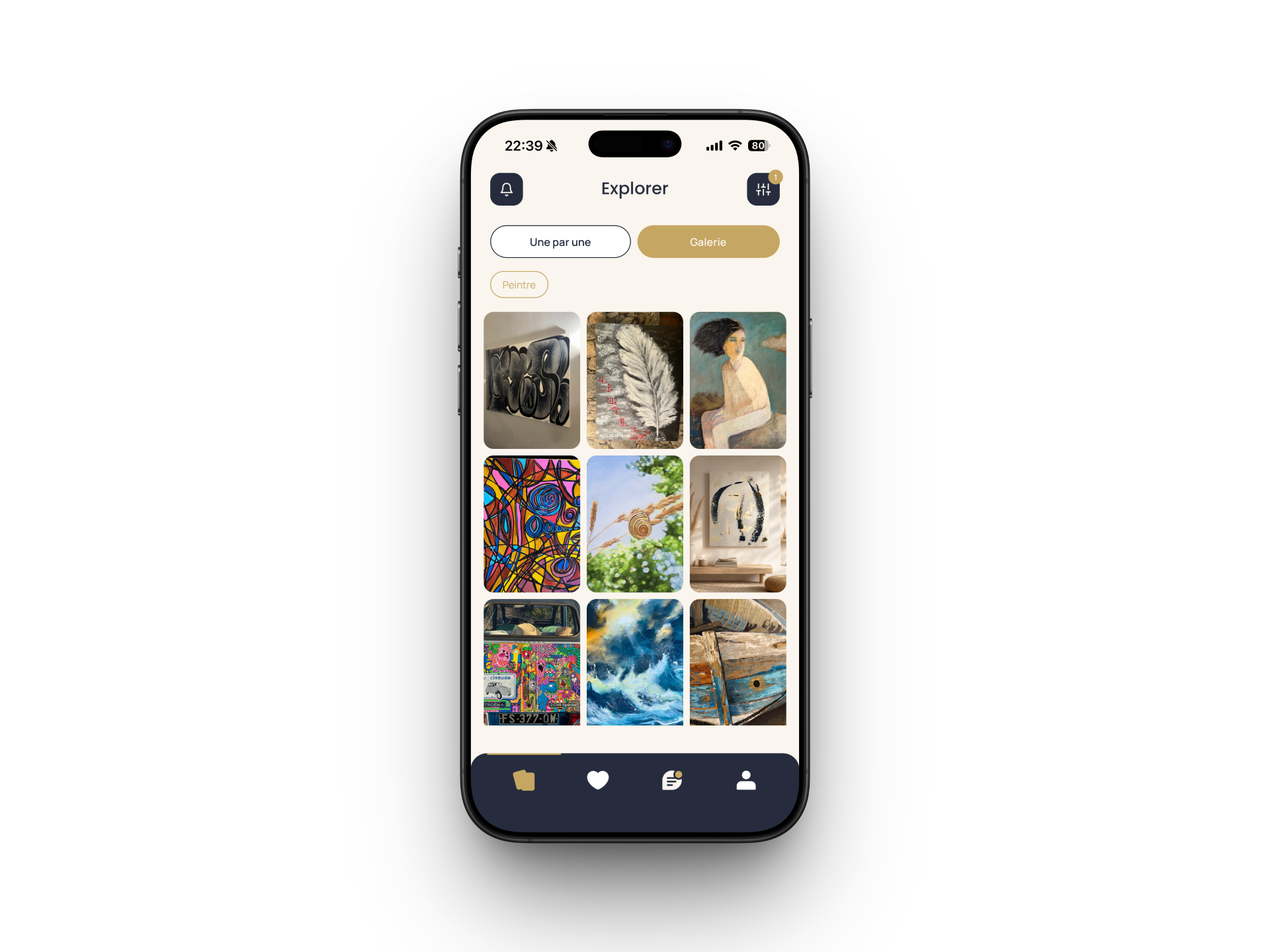 La galerie d’œuvres dans l’application ART1ST.