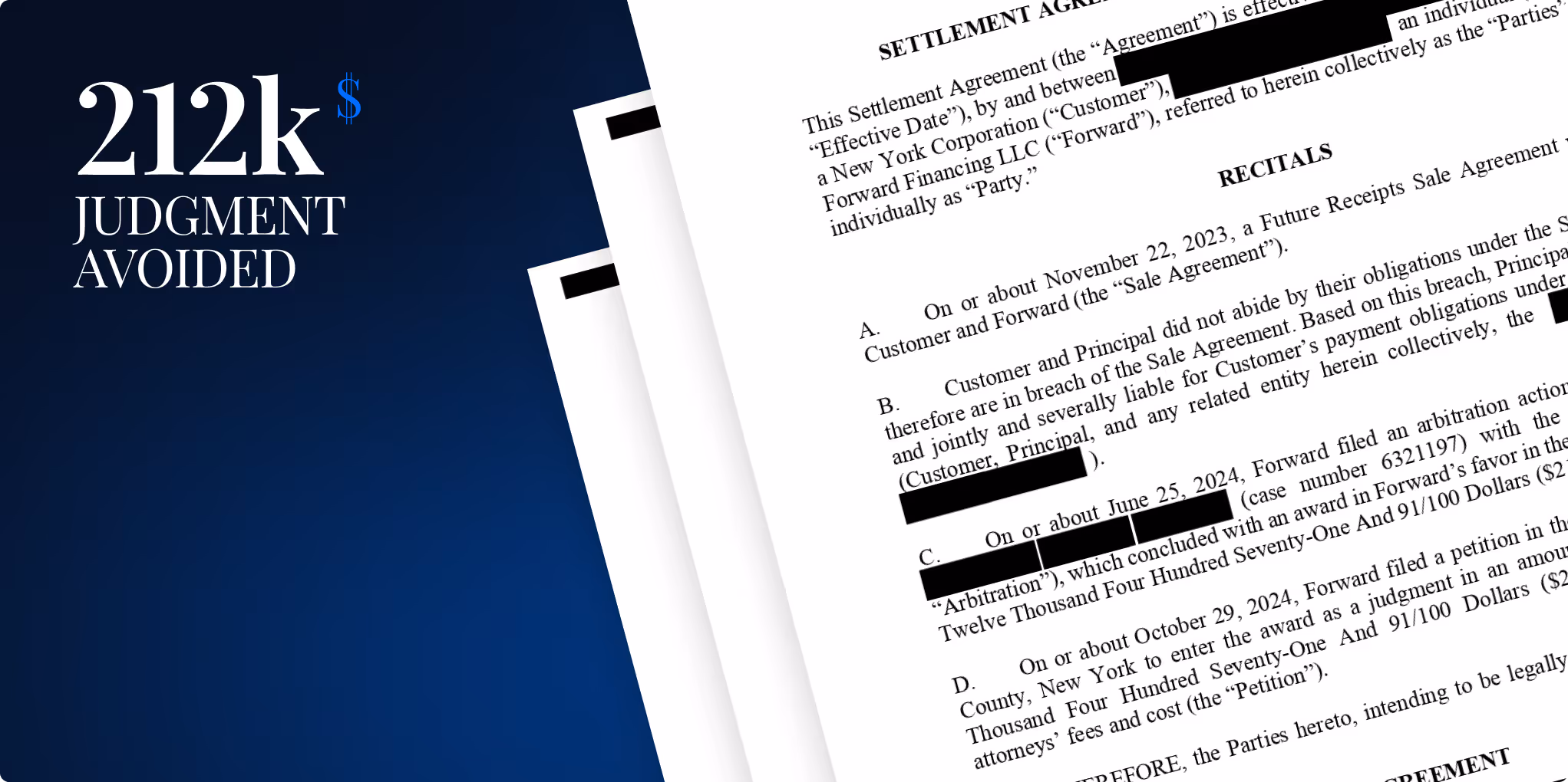 $212K Judgment Avoided — $37K Saved, Payments Stretched Over 36 Months