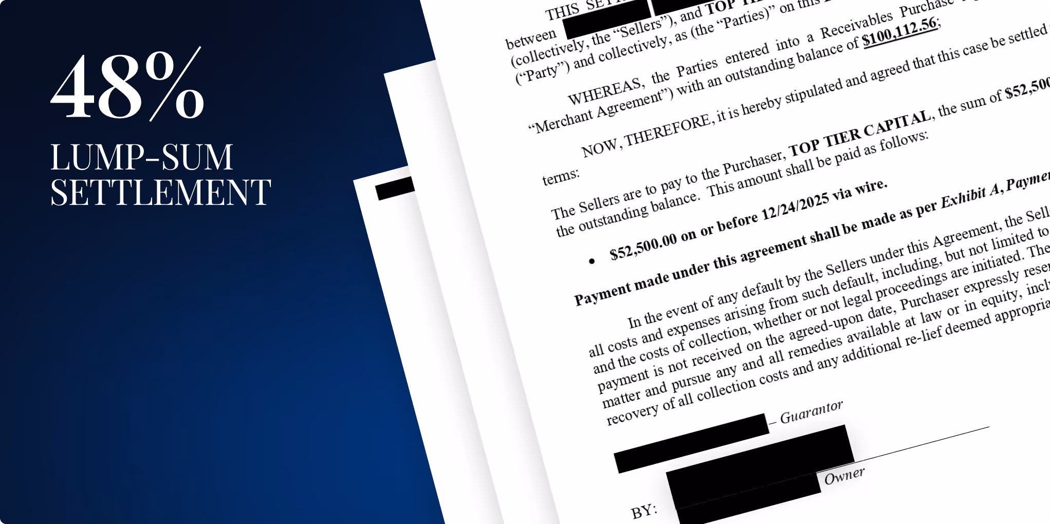 48% Lump-Sum Settlement After Failed Collection Attempts