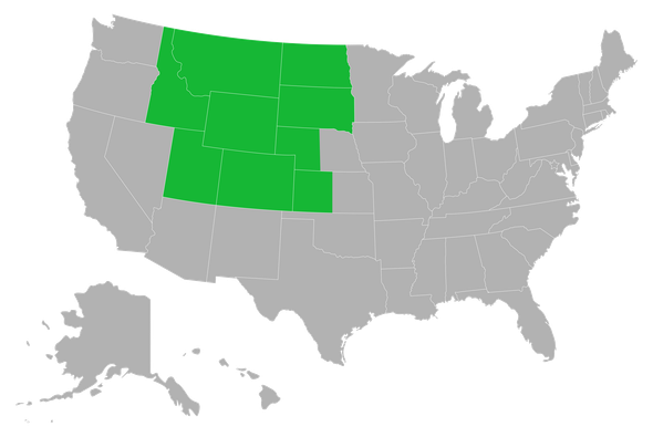 US map with green highlighted states
