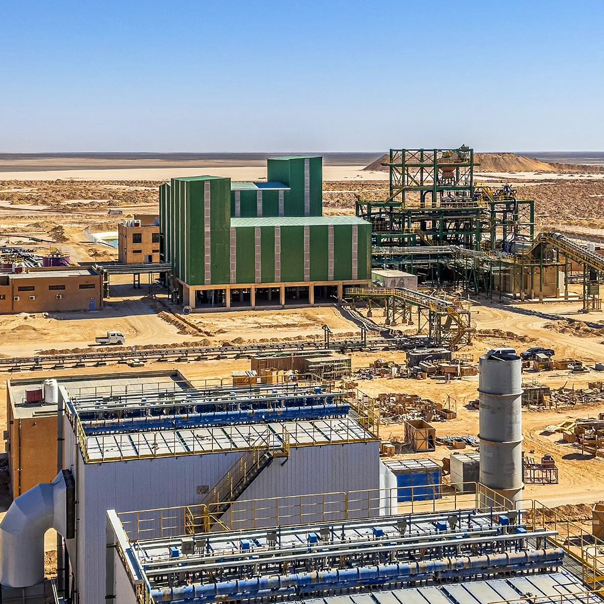 Overview of the IDMI phosphate beneficiation plant at the Eshidiya site in the south of Jordan.